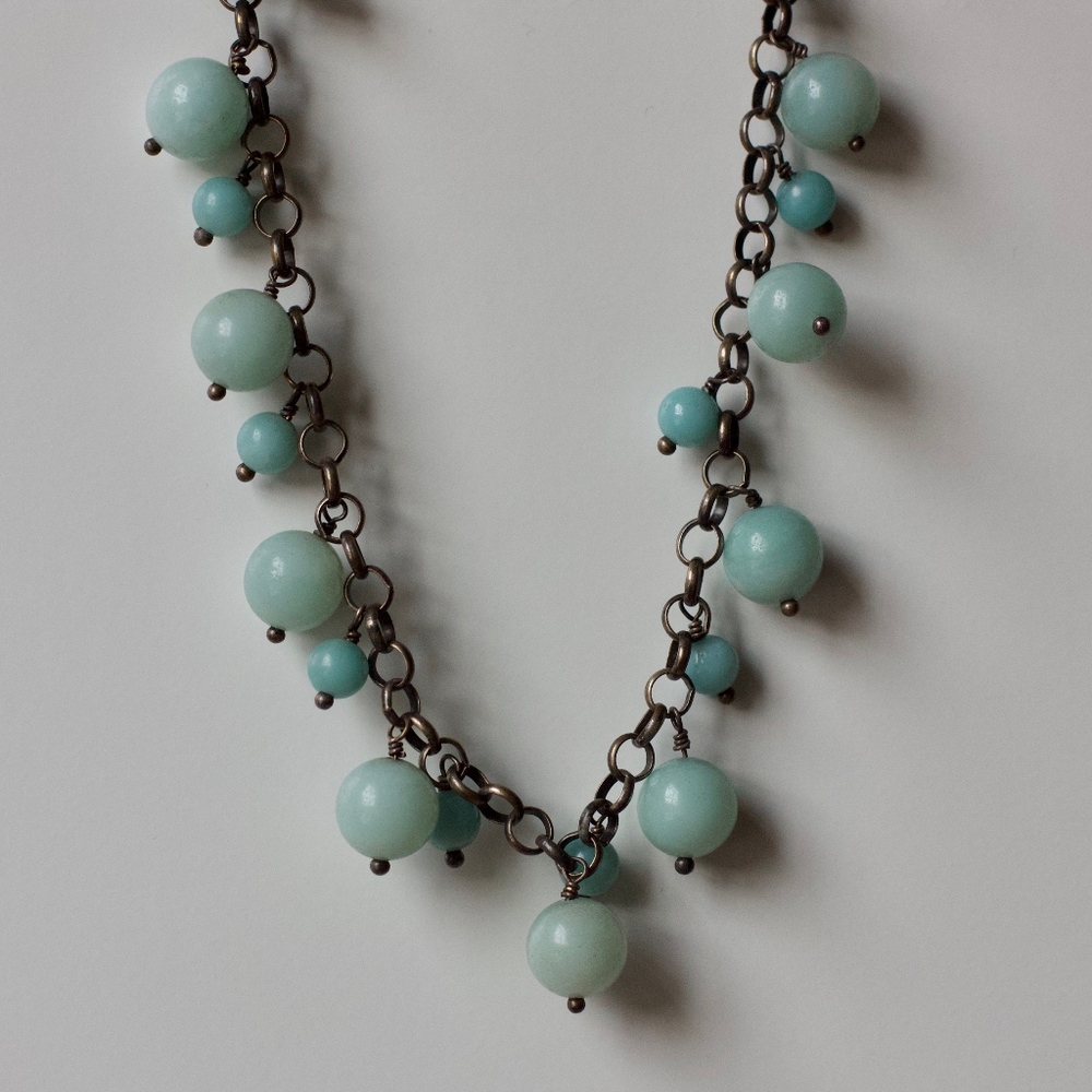 Sterling Silver Necklace w Blue Beads